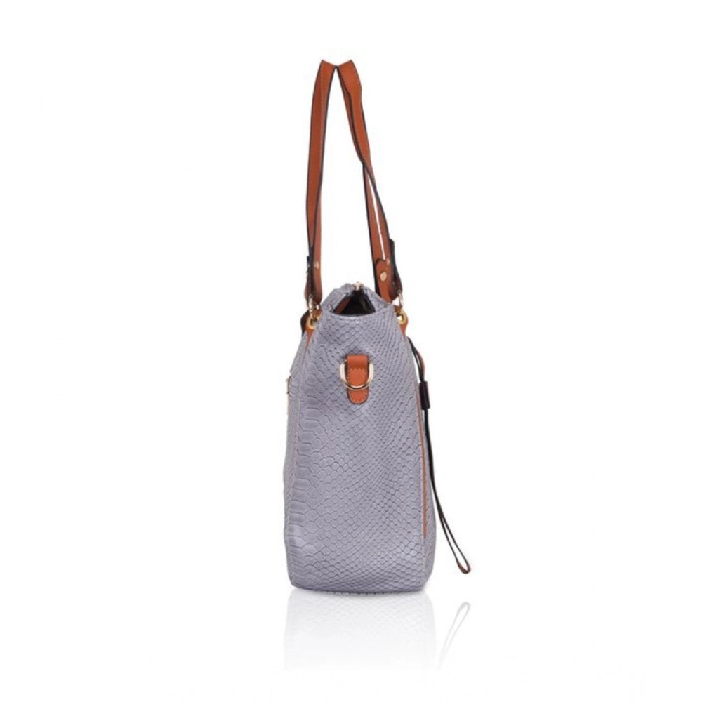 Generic Women's Faux Leather Textured Tote Bag (Grey)