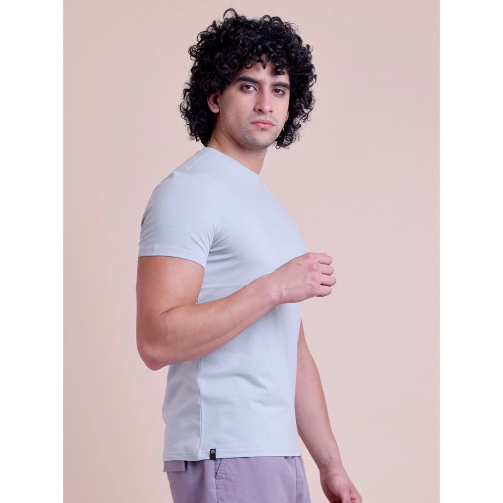Generic Men's Casual Cotton Solid Half Sleeve Round Neck T-Shirt (Grey)