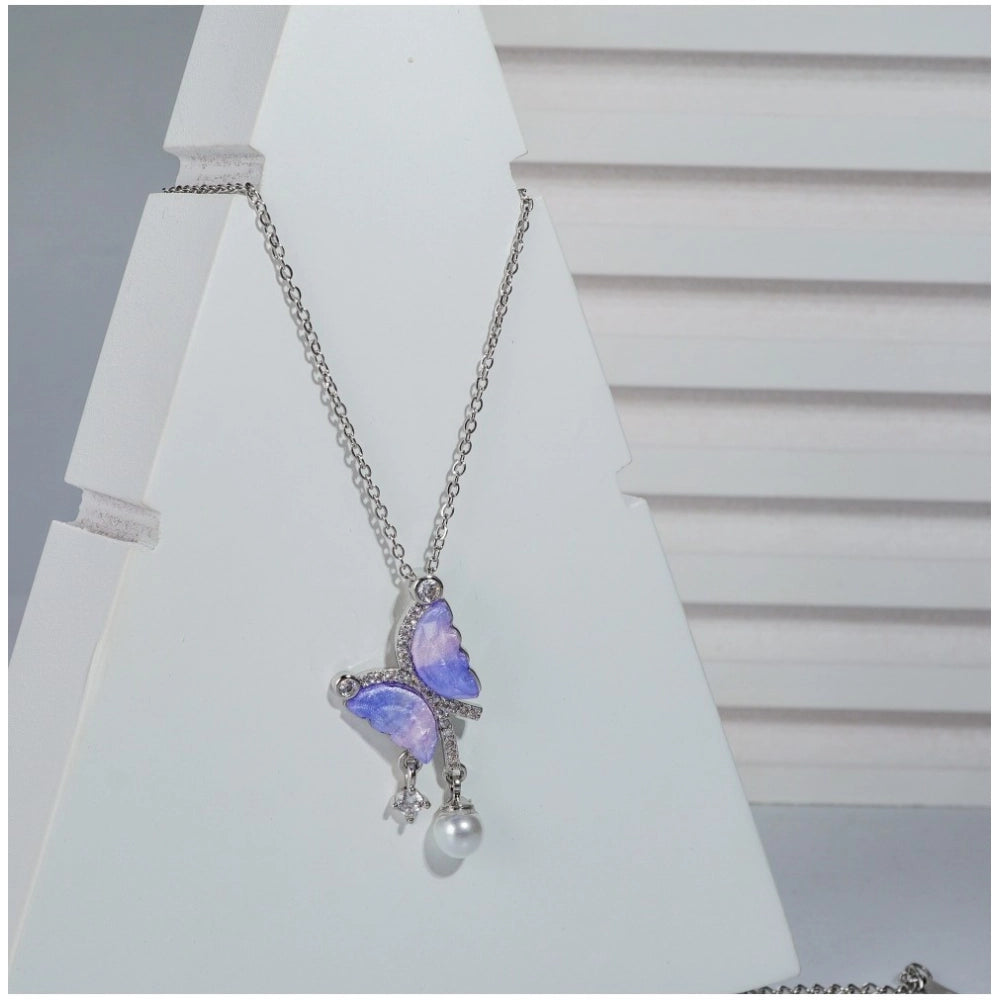 Generic Women's Stainless Steel Butterfly Dailywear Pendent Delicate Chain (Silver Plated)