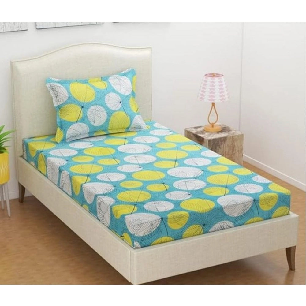 Generic Microfiber Floral Printed Single Bedsheet with 1 Pillow Cover (Green)